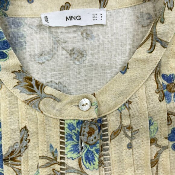 Mango MNG Linen Blend Floral Ivory Boho Button Blouse Shirt Top Women's 6 Small - Picture 5 of 13